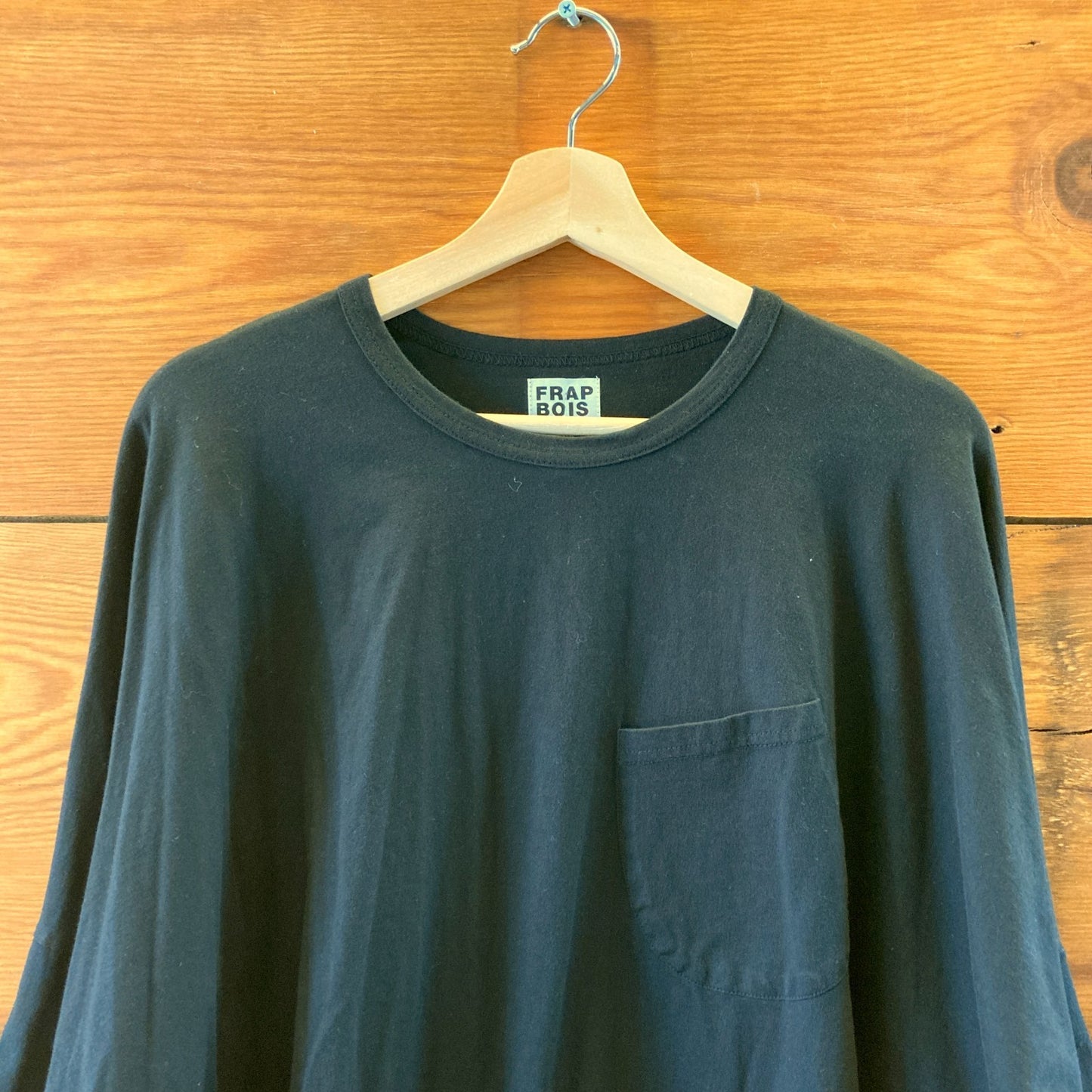 FrapBois Japan Black Long Sleeve Patch Pocket Curved Hem Top - One Size - 0828AM