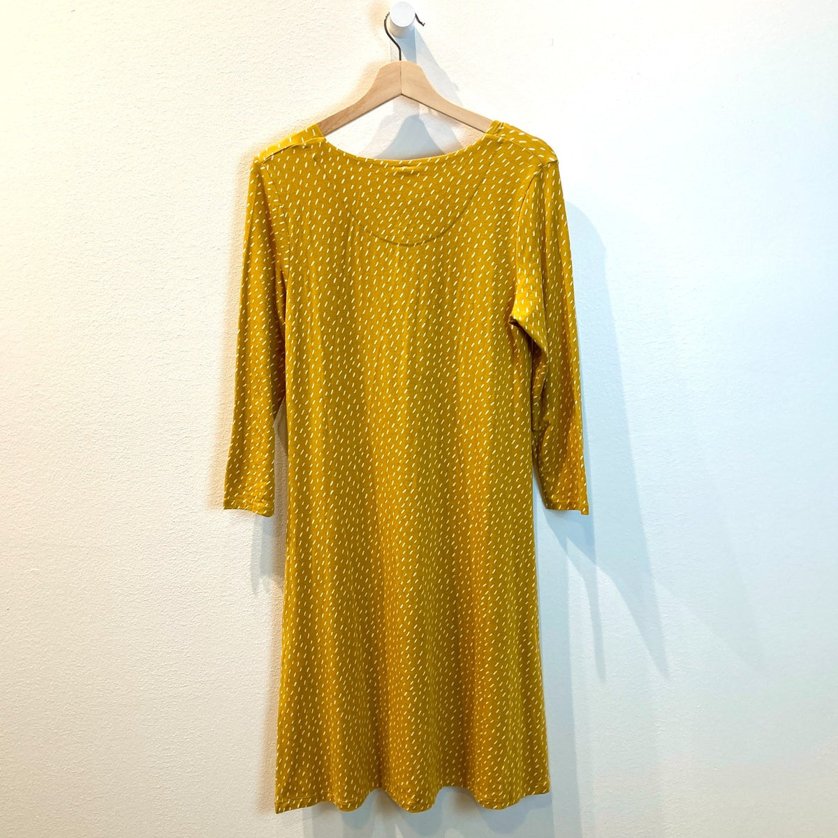 Gudrun Sjoden Yellow White Dash Print Long Sleeve Jersey Dress - Size S - 0320JS