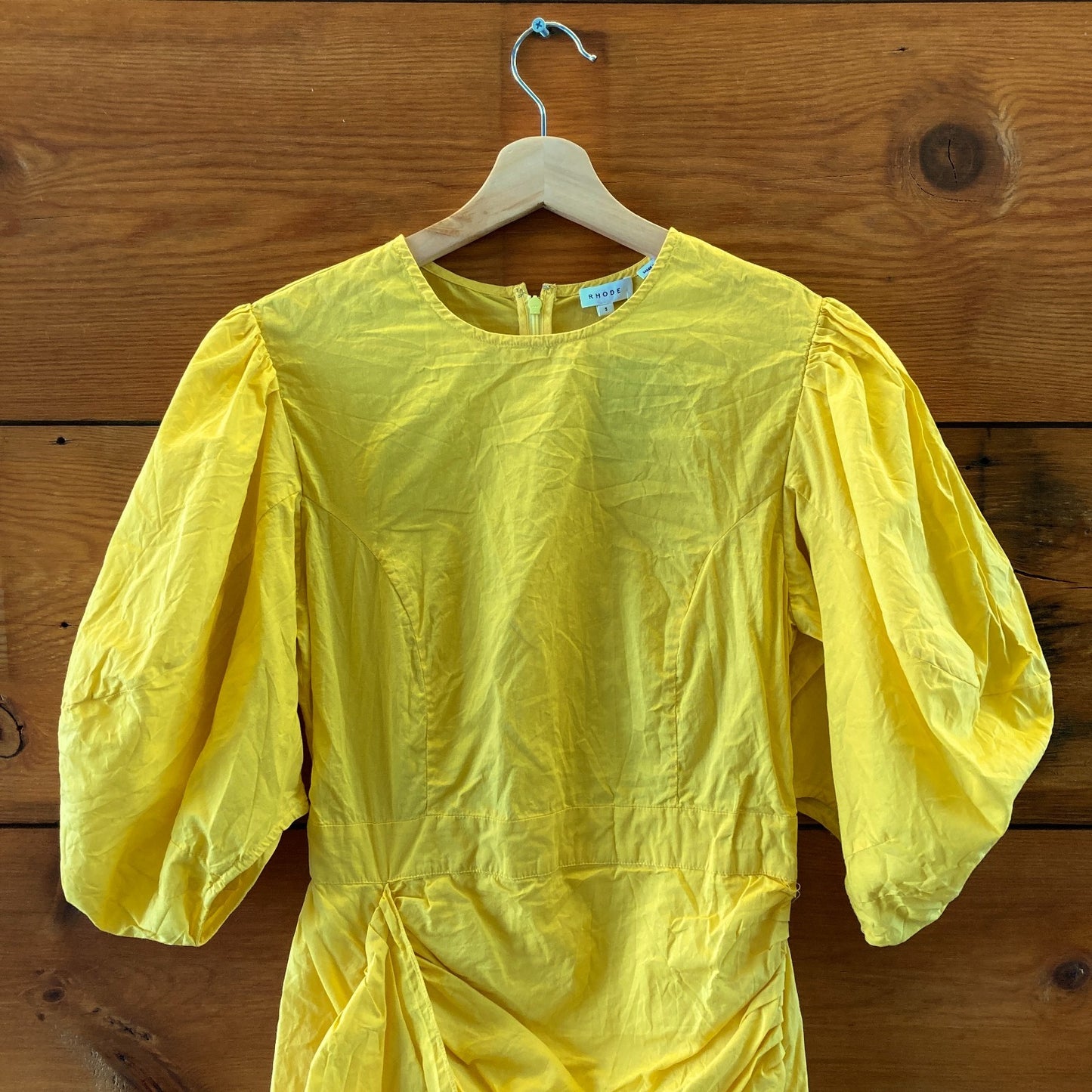 Rhode Bright Yellow Pia Puff Sleeve Ruched Dress - Size S - 0415AB