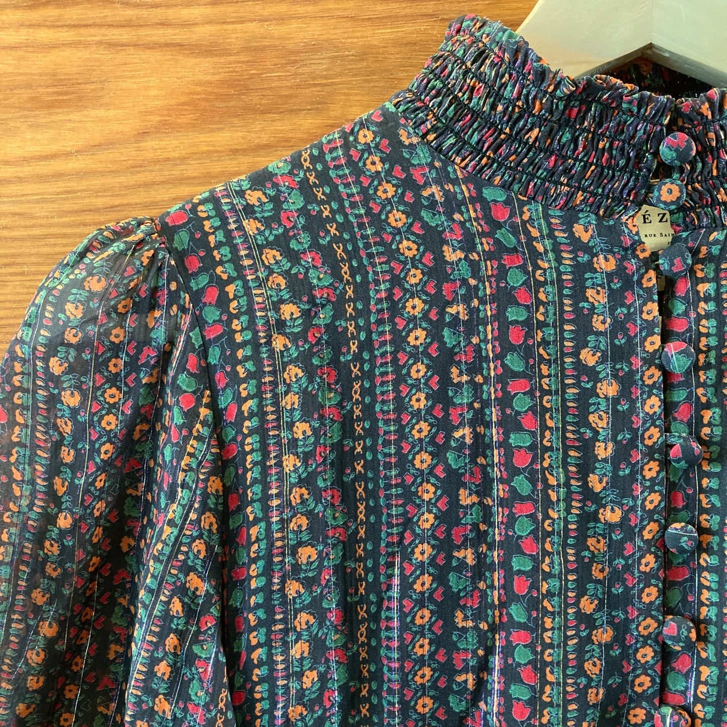Sezane Autumn Prints Floral Pattern Metallic Thread Holy Dress - 0503RK