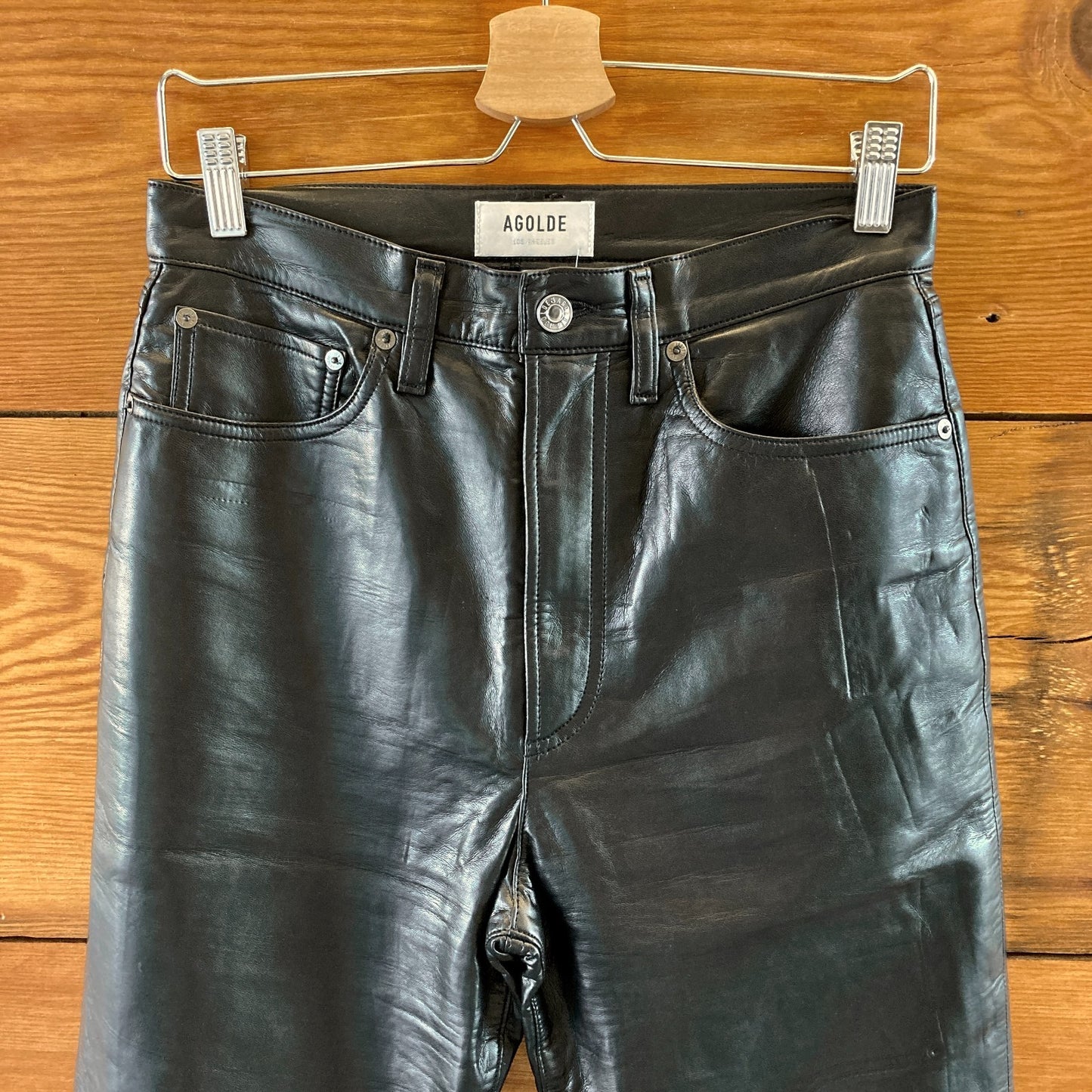 AGOLDE $350 Black Recycled Leather Blend 90's Pinch Waist Pants - Sz 27 - 0802MR
