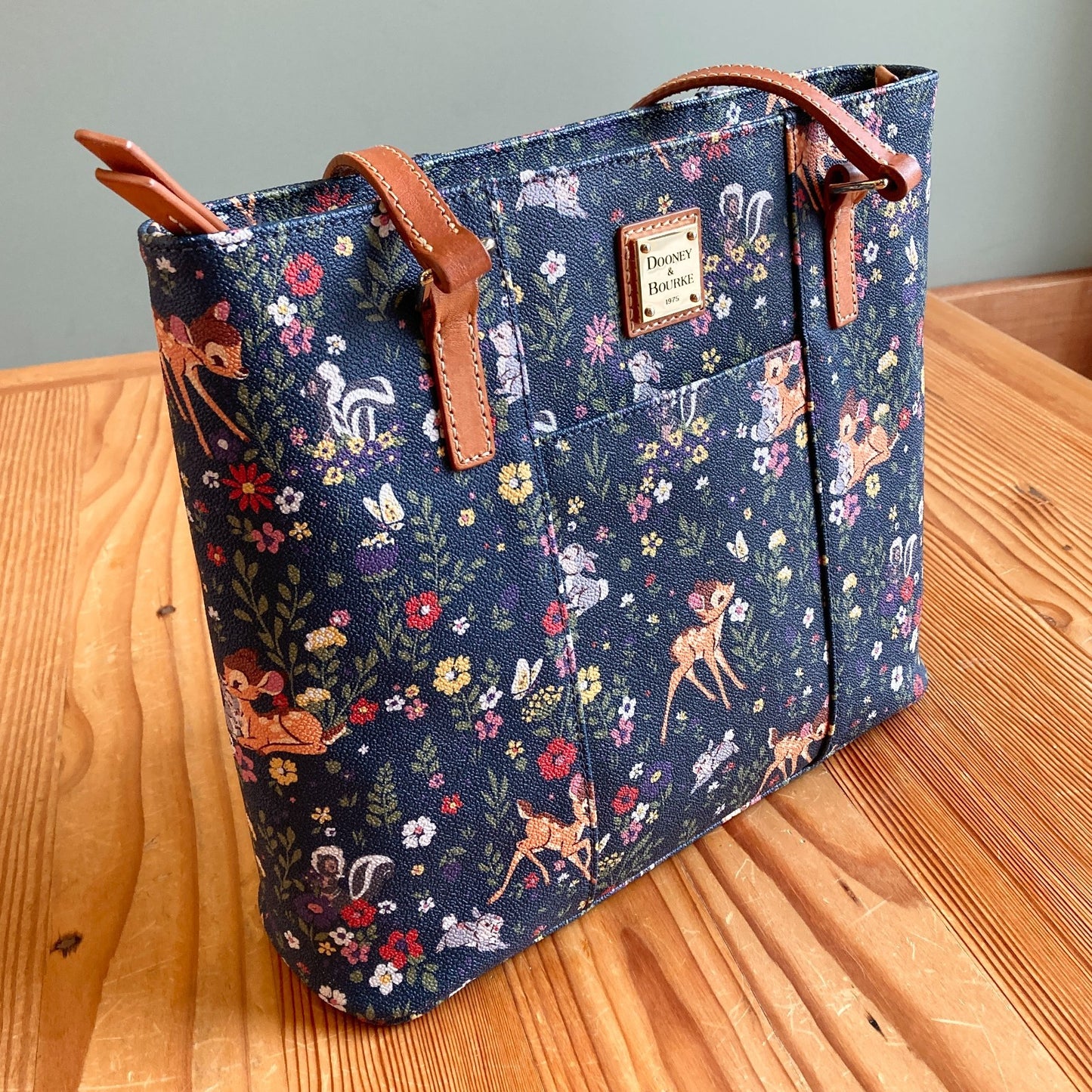 Dooney & Bourke Navy Bambi Thumper Floral Disney Parks Tote Bag Purse 0210AM