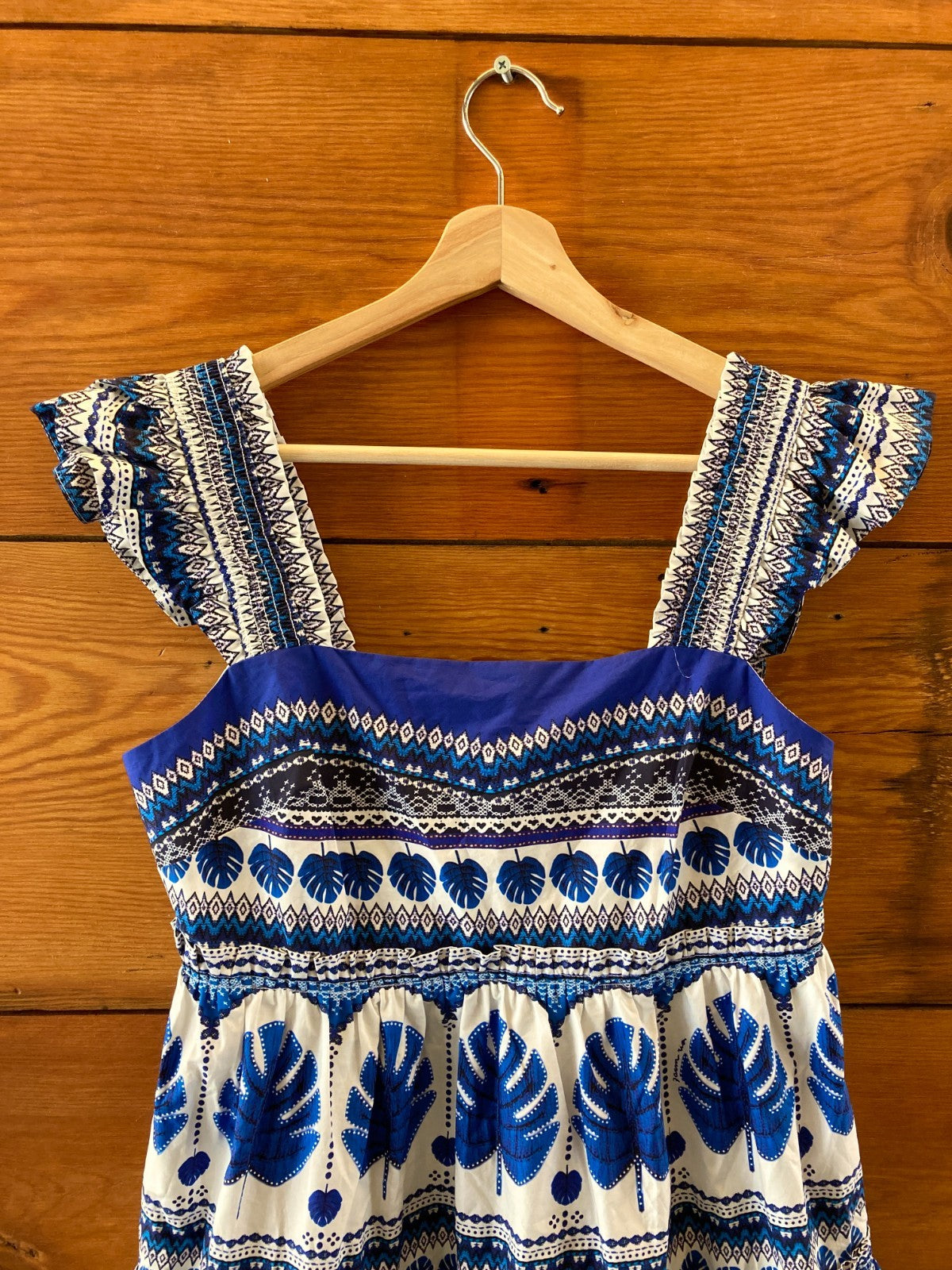 Farm Rio Blue Patterned Off White Zuli Mini Dress - Size M - NEW - 0401AJ