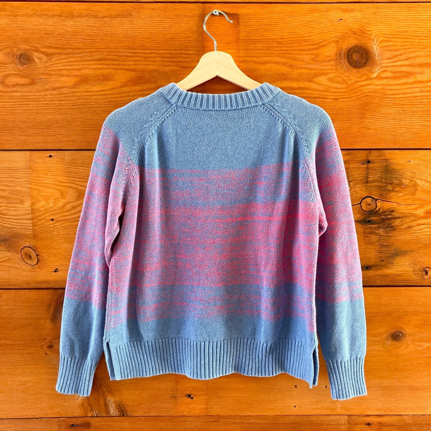S - Margaret O'Leary Blue Pink Cotton Knit Pullover Womens Sweater 0916VB