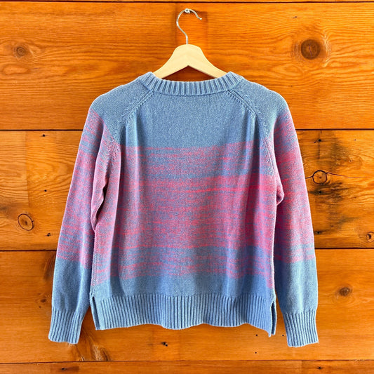 S - Margaret O'Leary Blue Pink Cotton Knit Pullover Womens Sweater 0916VB