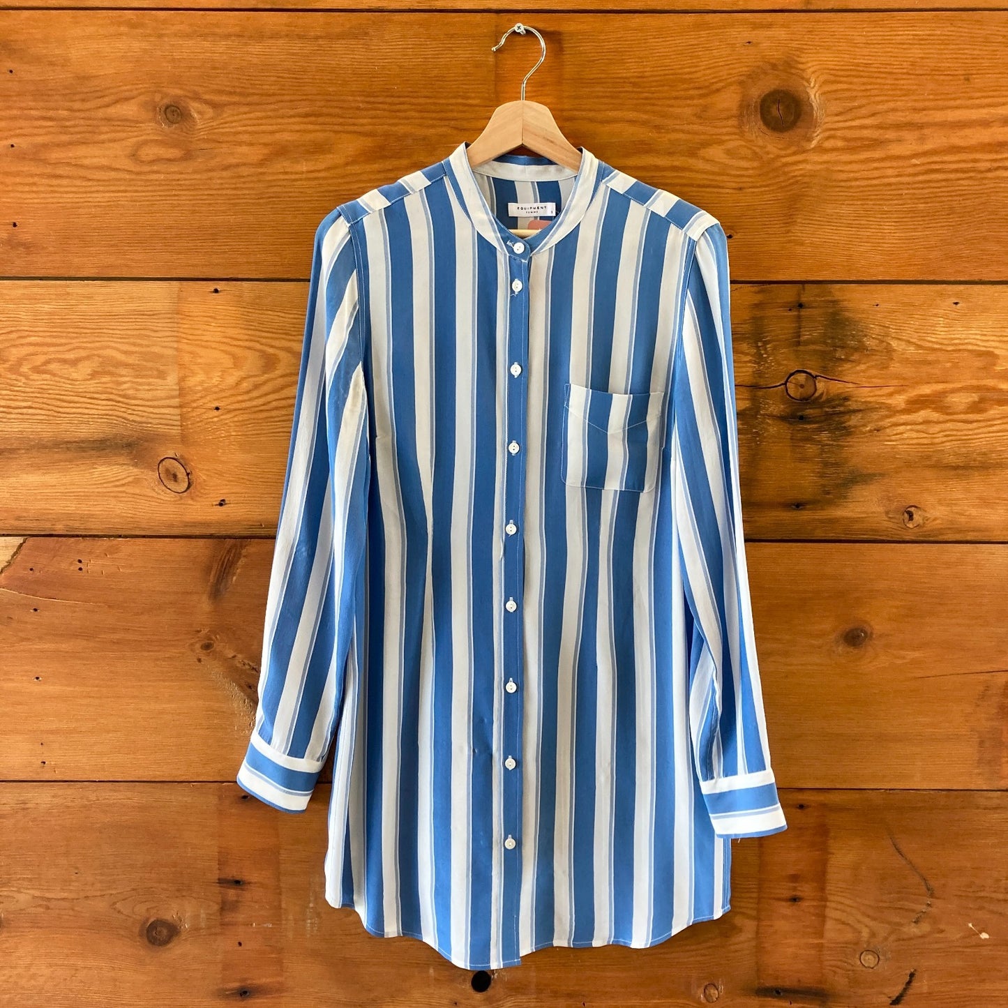 Equipment Blue & White Stripe Button Up Silk Tunic Shirt Dress - Size S - 0920LC