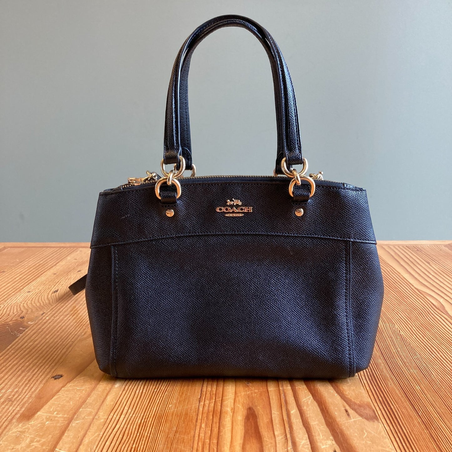 Coach Black F25395 Mini Brooke Carryall Crossgrain Leather Satchel Purse 0308KS