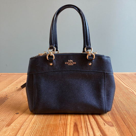 Coach Black F25395 Mini Brooke Carryall Crossgrain Leather Satchel Purse 0308KS