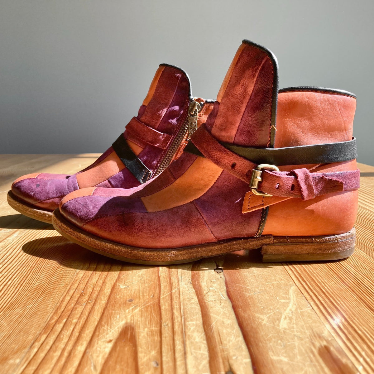 A.S.98 Colorful Patchwork Italian Leather Ankle Boots - Size 37 - 0320JS