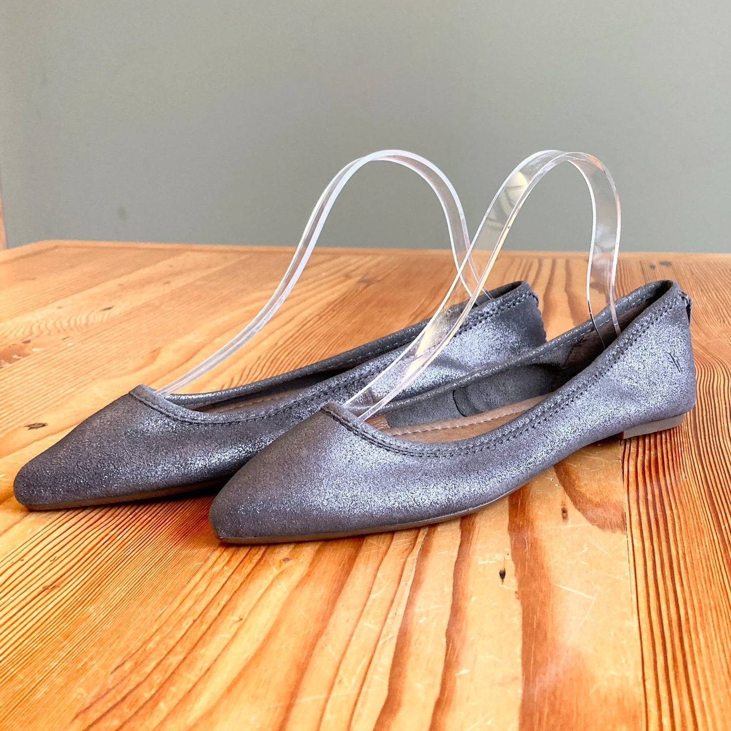 7.5 - Frye Metallic Dark gray Leather Womens Regina Ballet Flats Shoes 0518AF