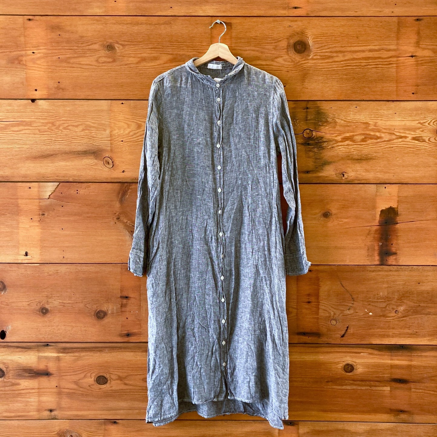 CP Shades Gray 100% Linen Long Sleeve Button Front Shirt Dress - Size M - 0721DK