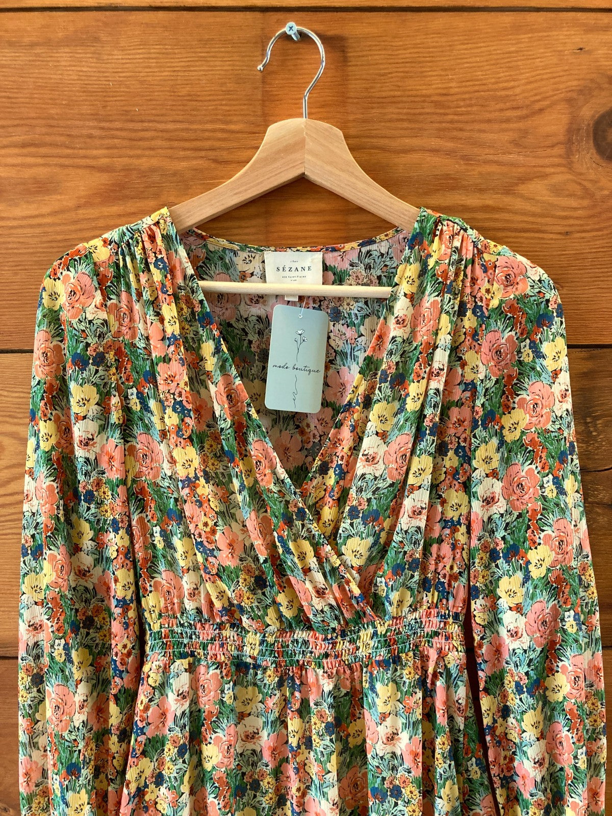 Sezane Floral Silky Long Sleeve Cinched Waist Dress - Size 34 / XS - 0416LB