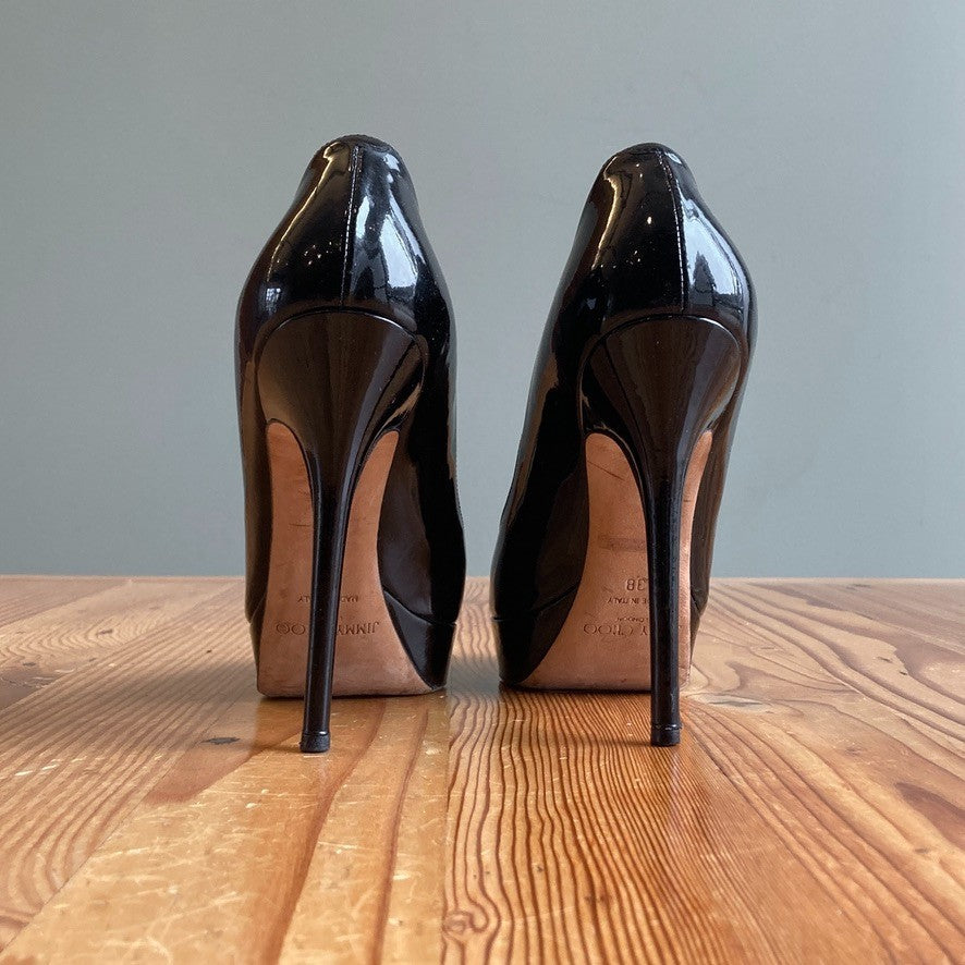 Jimmy Choo Black Patent Leather Alex Stiletto Heels Shoes - size 38 / 8 - 0316DC