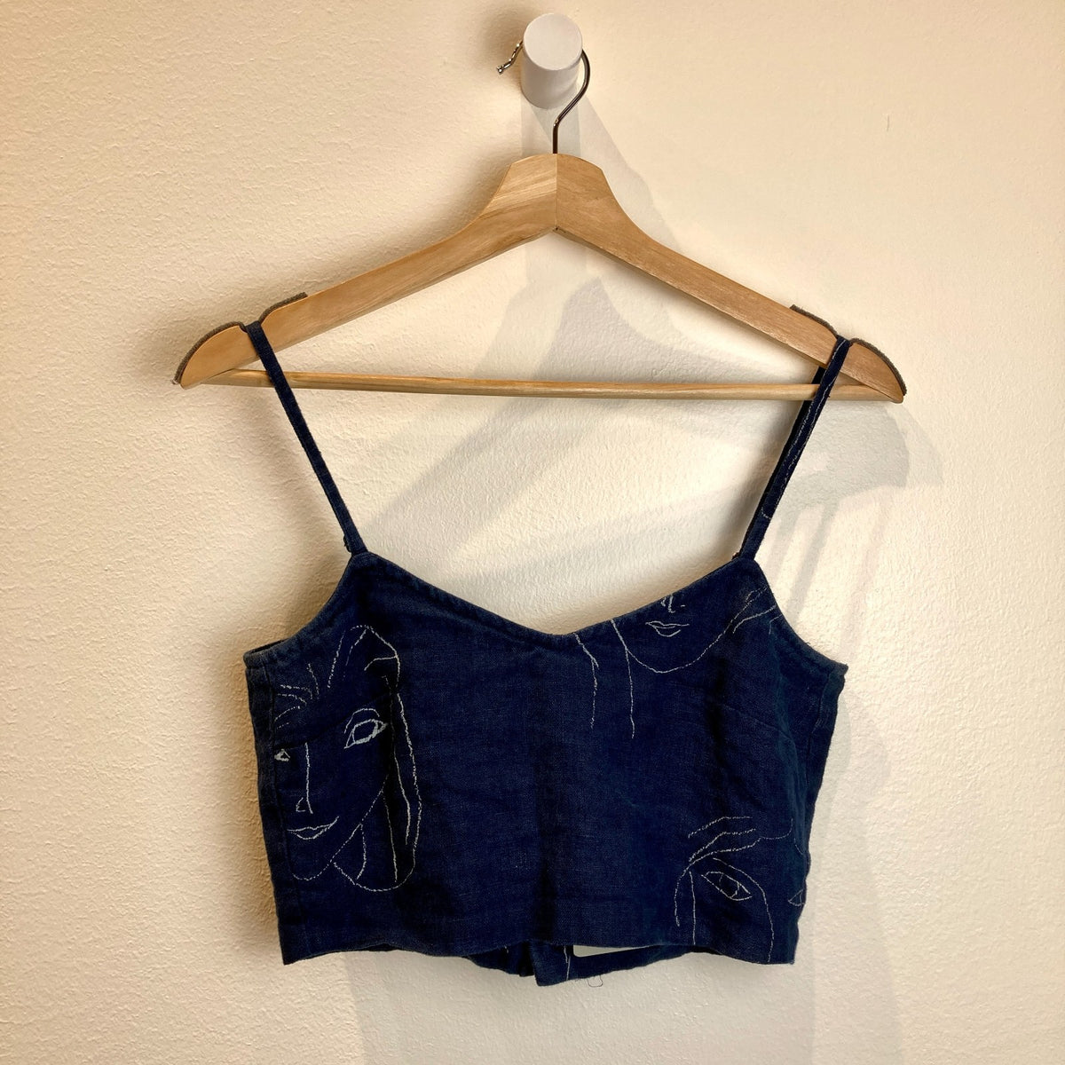 Paloma Wool Blue Illustrated Faces Print Crop Top Tank - Size 34 / XS - 0312IG