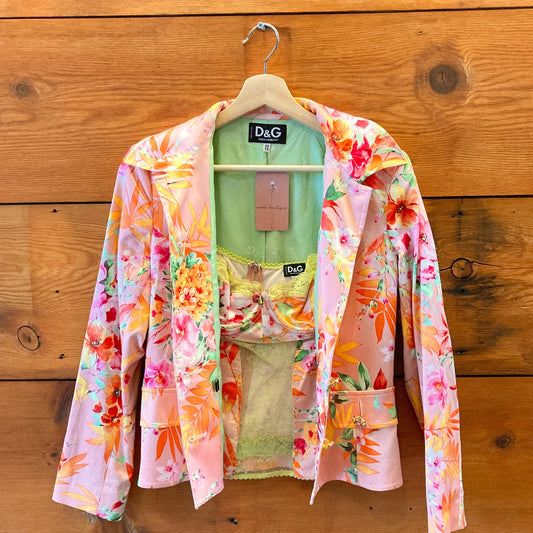 30 / 44 / M - Dolce & Gabbana Vintage 2005 Floral Jacket & Corset Set 1227EL