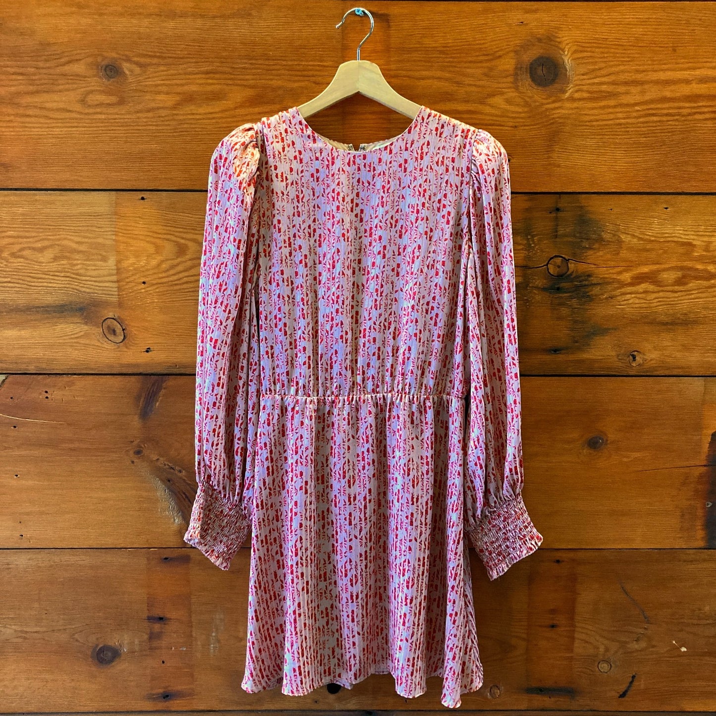 10 - Alice + Olivia Red Floral Striped Silk Long Sleeve Tie Waist Dress 0306SM