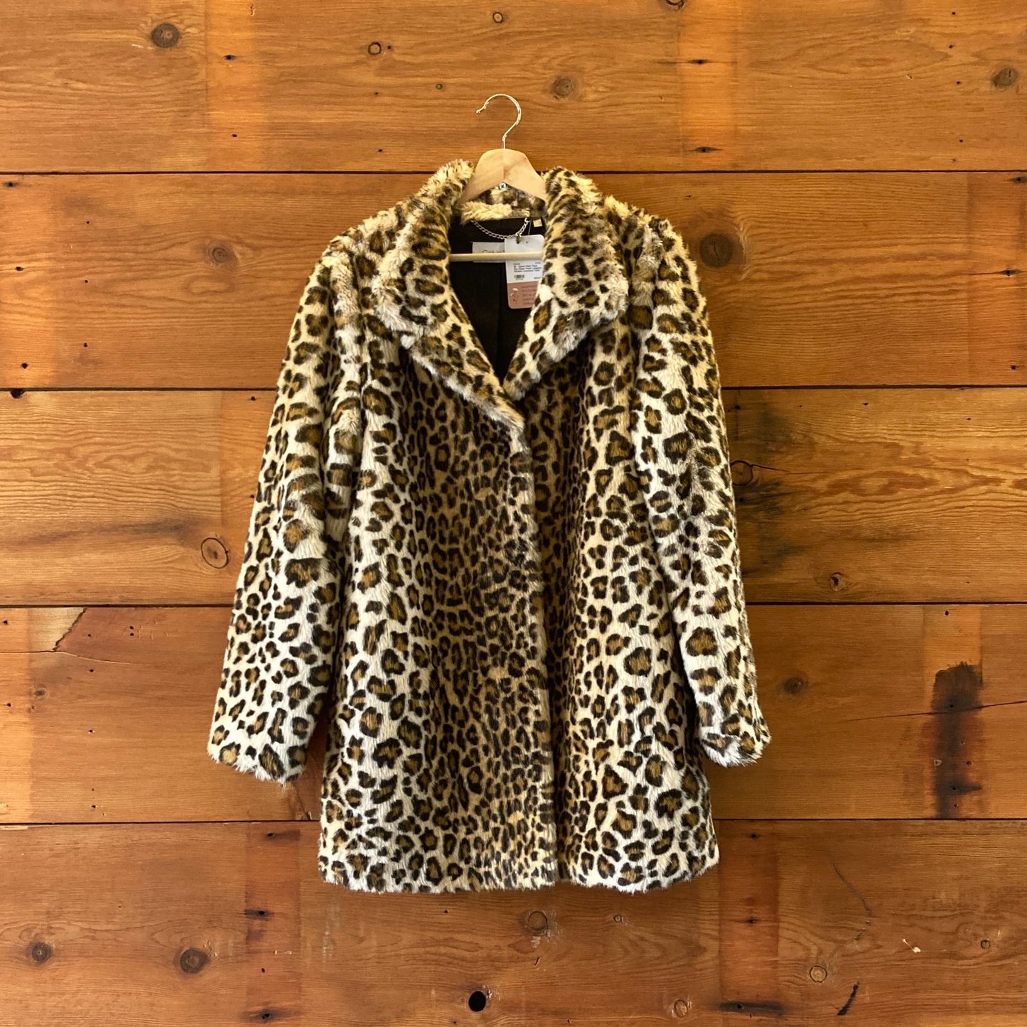 M - Calvin Klein Faux Fur Clasp Front Leopard Printed Luxurious Coat 0222LR