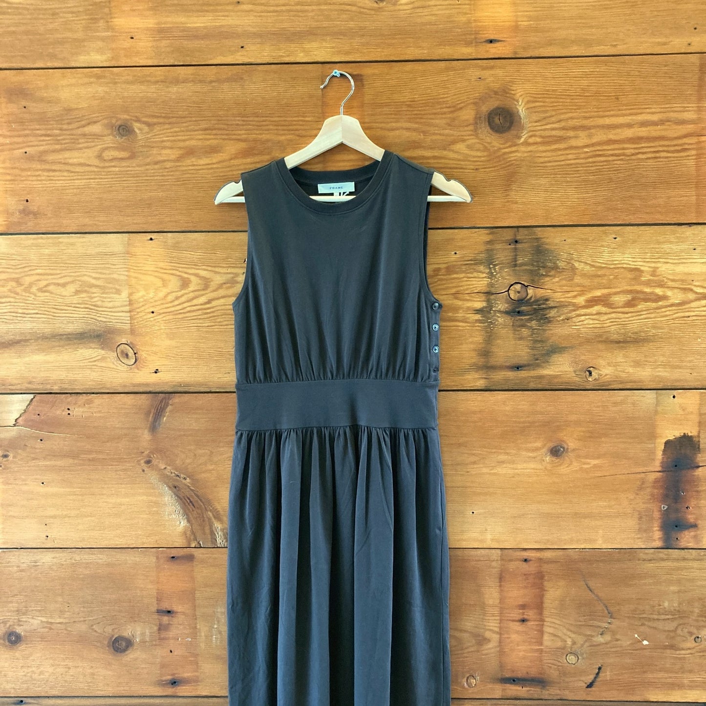 Frame $298 Chocolate Brown Banded Jersey Button Dress - Size XS - NEW - 0419QD