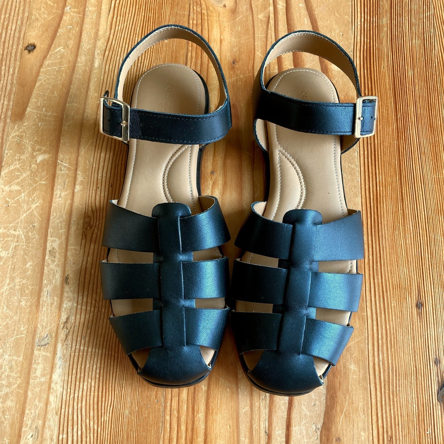 Nisolo Black Leather MIRA Flat Fisherman Sandals Shoes - Size 10 - 0815CJ