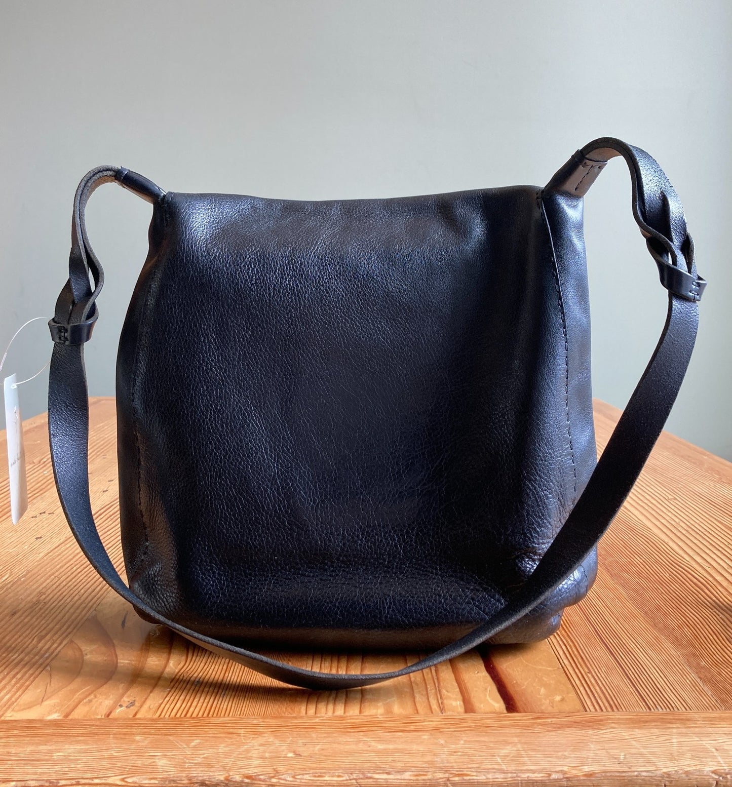 Henry Beguelin Black Leather Asymmetric Flap Closure Satchel Purse - 0209SB