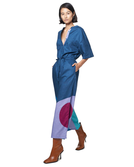 The Kit $158 Ocean Cut Paper Issa Short Sleeve Jumpsuit - Size L - 0510BN
