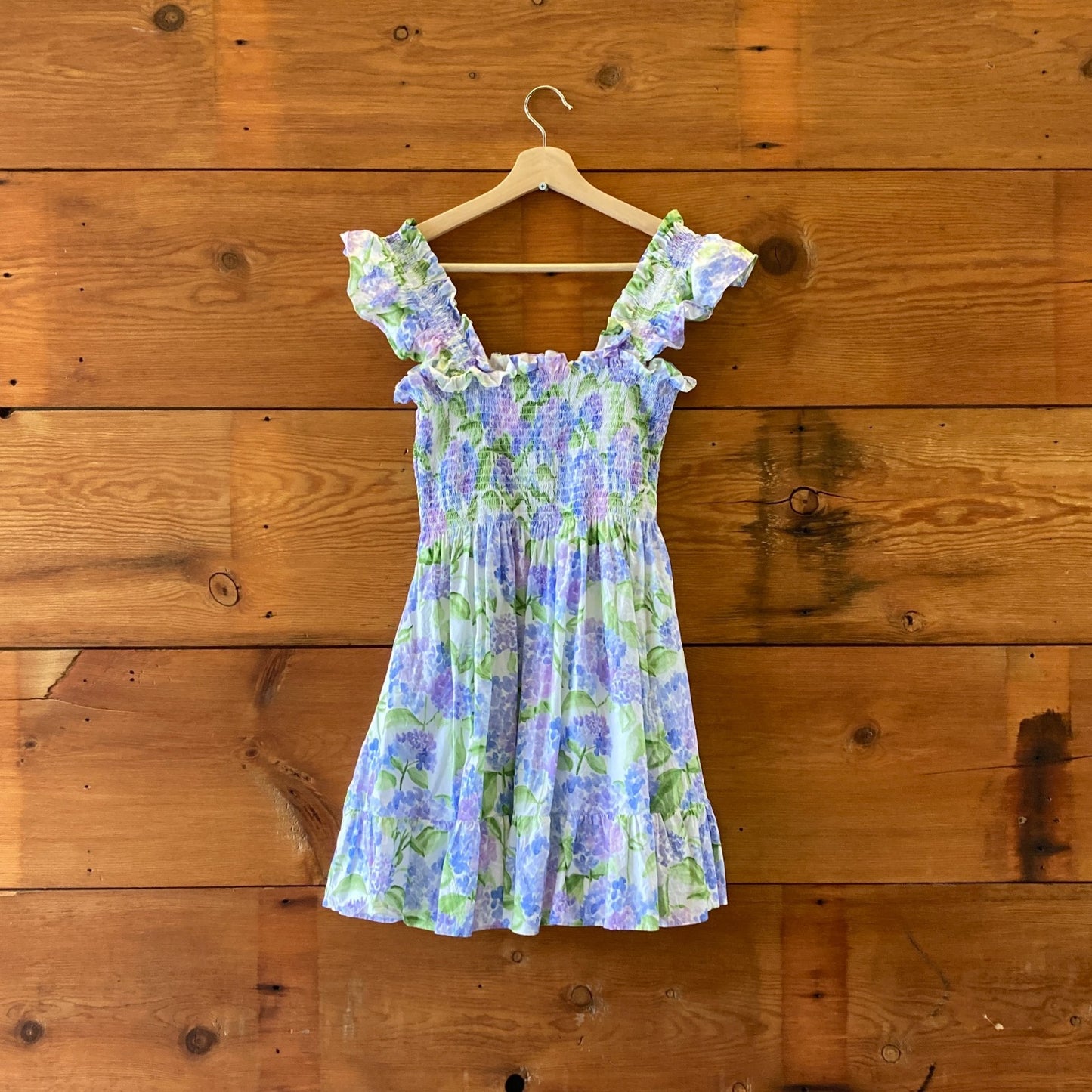 S - Hill House Blue Hydrangea Print Sleeveless Elizabeth Nap Mini Dress 0707AC