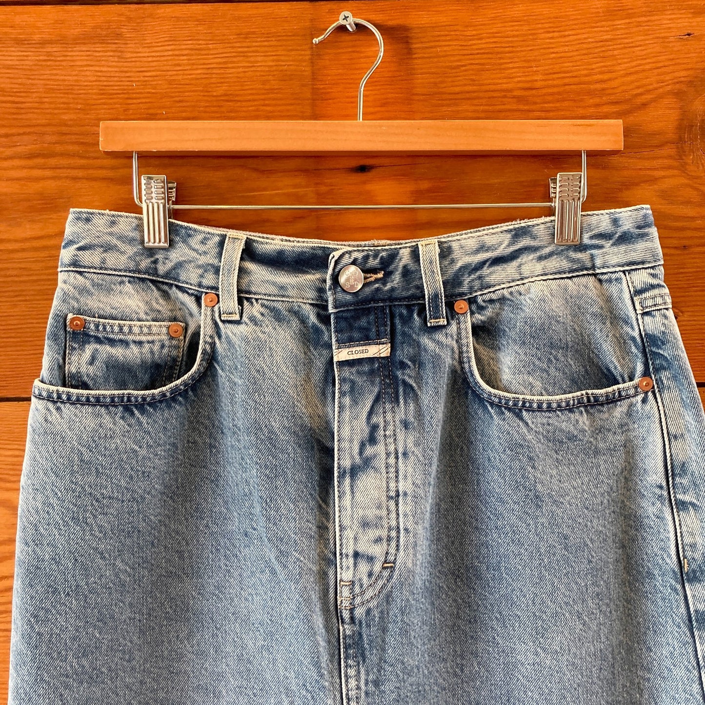 Closed Made in Italy Button Fly Denim Front Slit Midi Jean Skirt - Sz 28 -4427SC
