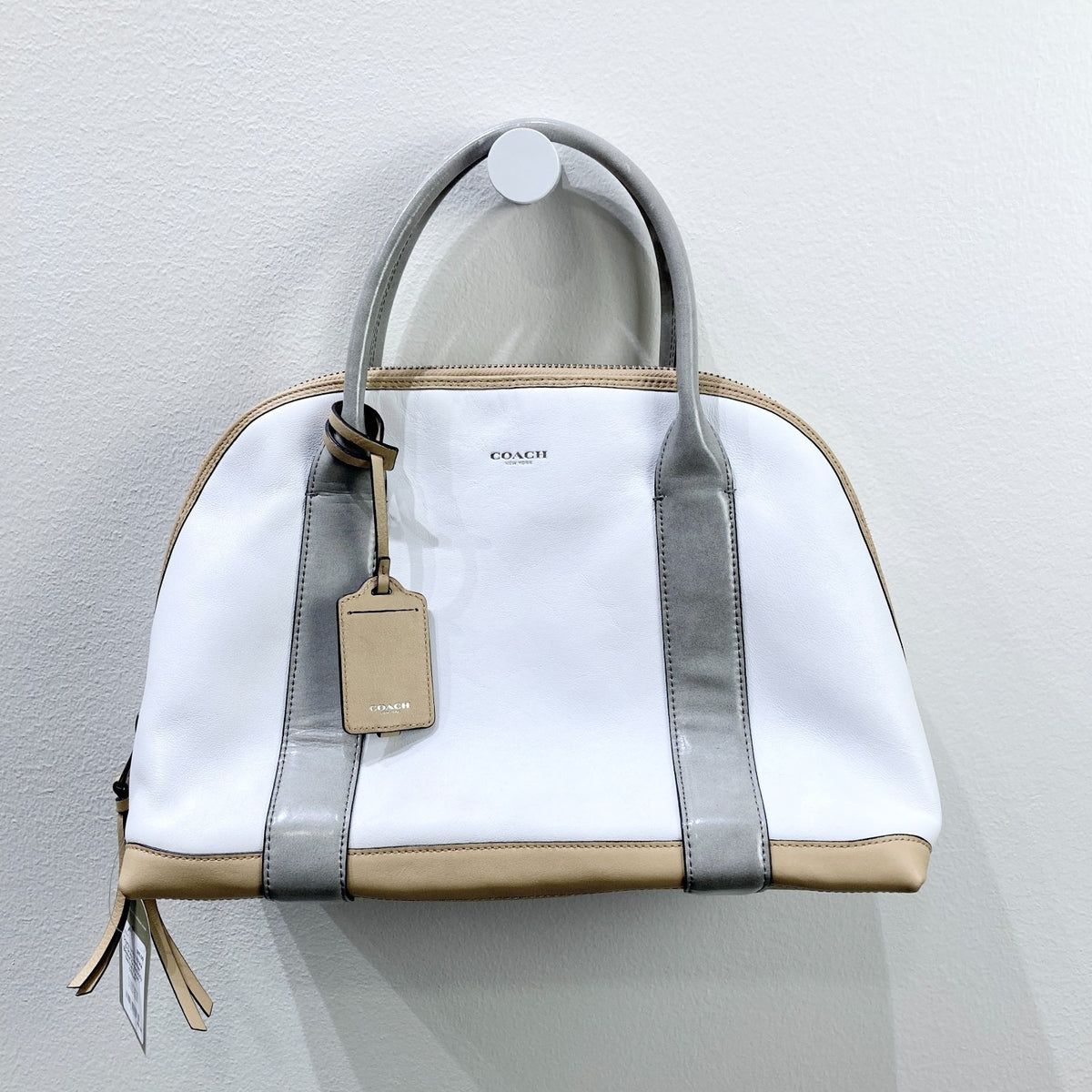 Coach Ivory White & Gray Leather Bleeker Crossbody Satchel Purse - 0103JM
