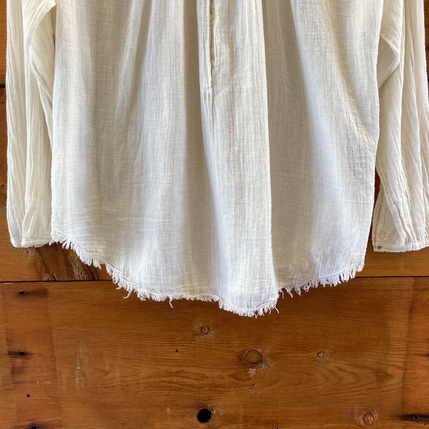 Raquel Allegra Ecru White Gauze Cotton Frayed Trim Top - Size 0 / XS - 4427SC