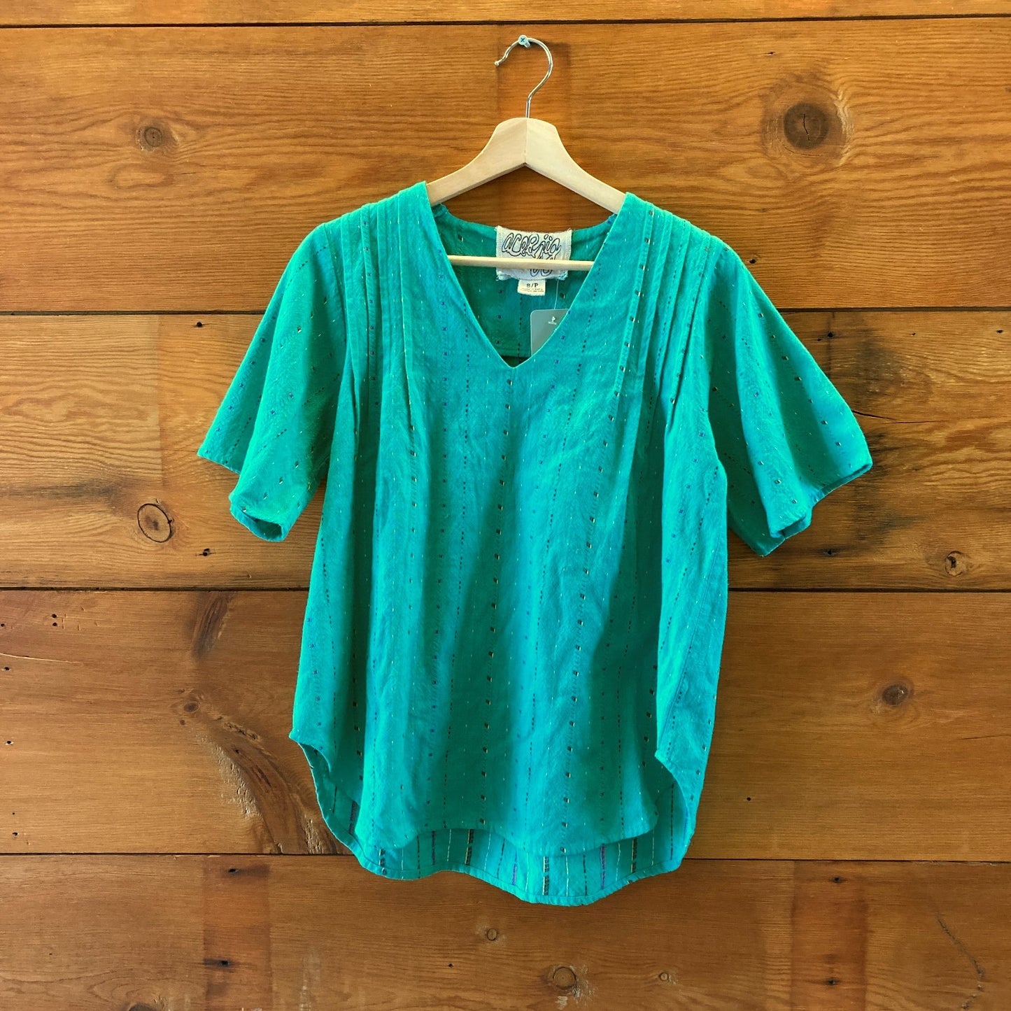 Ace & Jig Green Woven Print V-Neck Short Sleeve Tunic Top - Size S - 0519DS