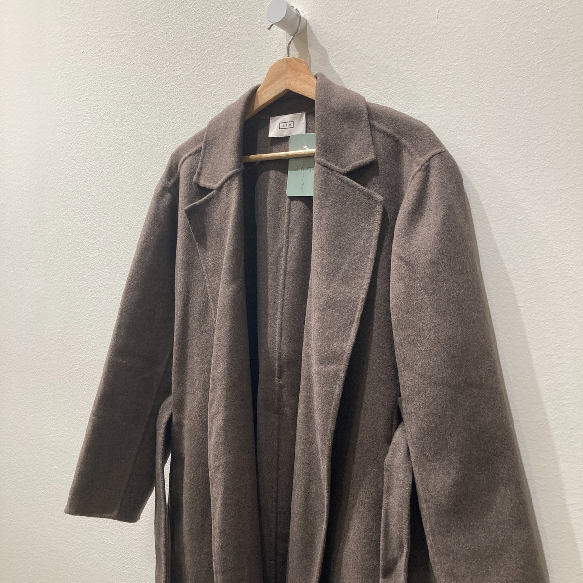 AYR Shitake Brown Recycled Wool Tie Waist Long Trench Coat - Size S - 1125KG