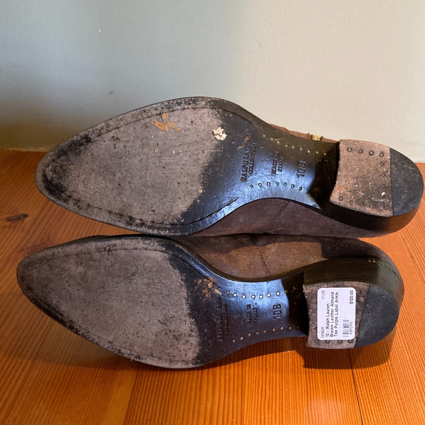 10 - Ralph Lauren Brown Leather Almond Toe Purple Label Ankle Boots 0918SR