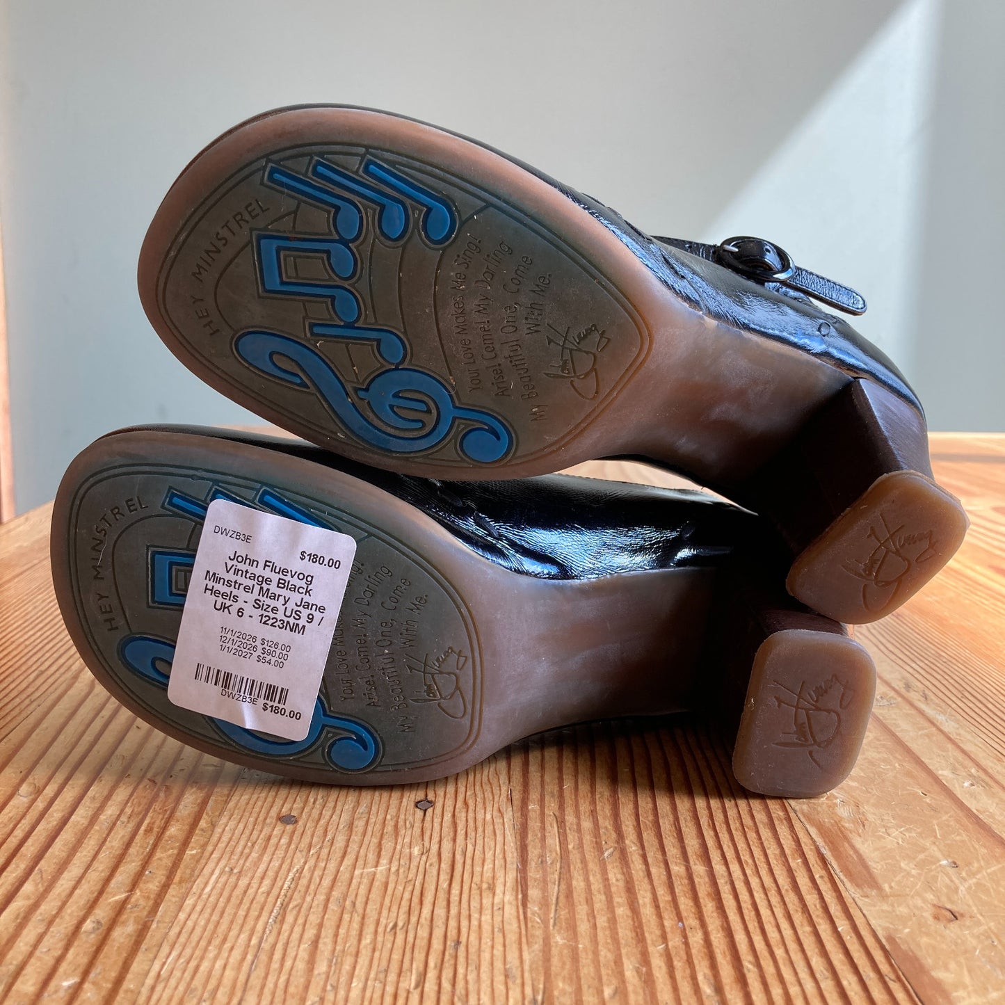 John Fluevog Vintage Black Minstrel Mary Jane Heels - Size US 9 / UK 6 - 1223NM