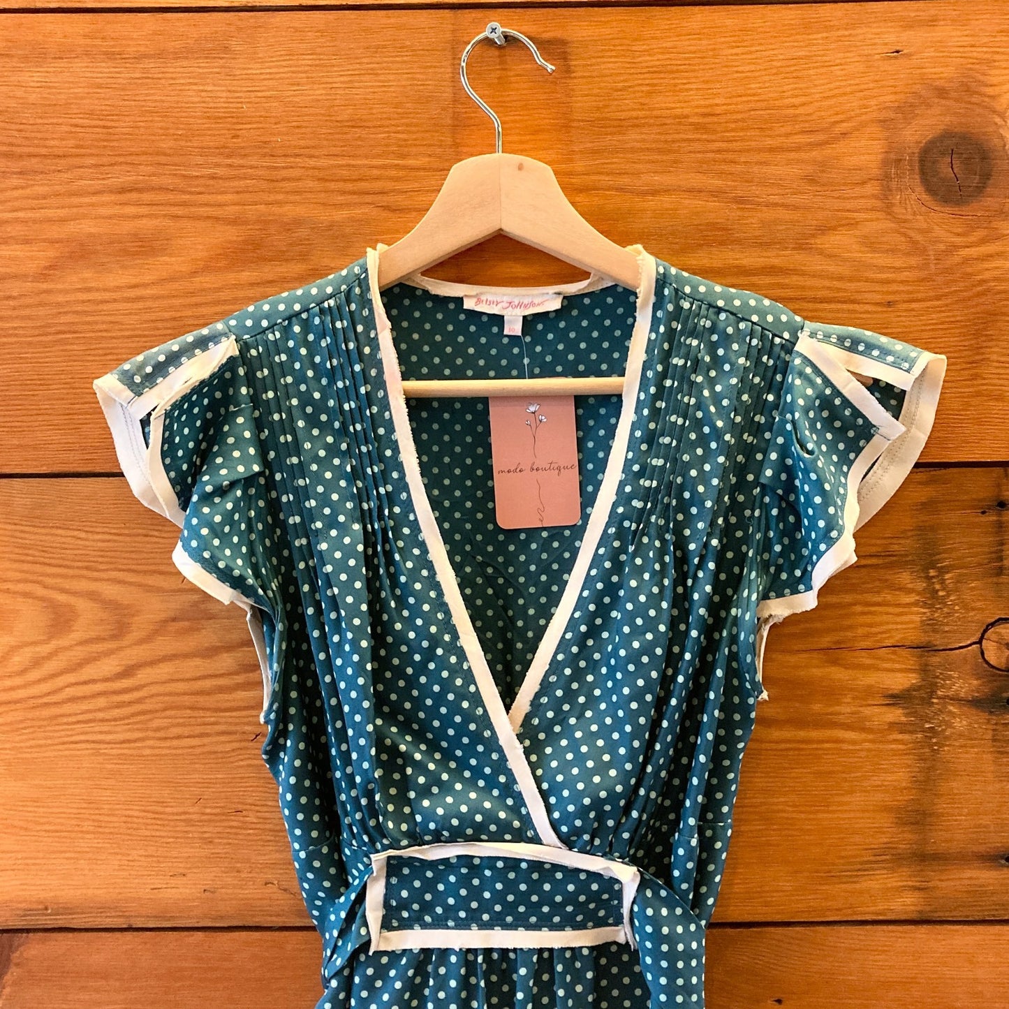 10 - Vintage Betsey Johnson Teal Silk Polka Dot Patterned Babydoll Dress 1227EL