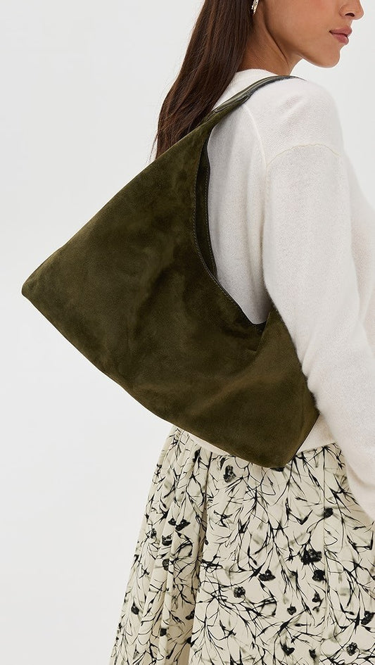 Madewell $198 Dark Green Italian Suede Mylie Shoulder Purse NEW - 1019CT