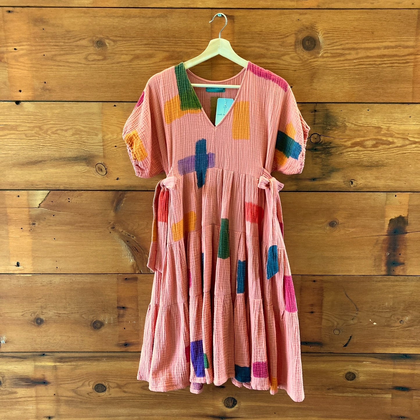 Holly Stalder Pink Gauze Watercolor Hand Painted Tiered Dress - 1105AR
