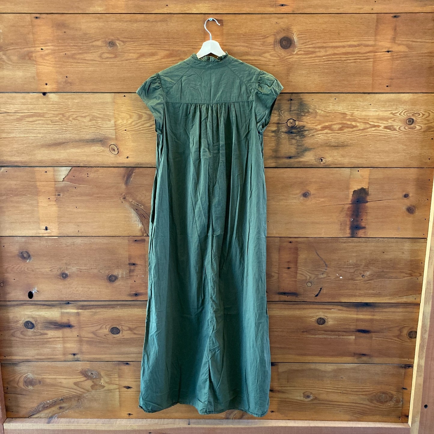 A Shirt Thing Army Green Cotton V Neck Cap Sleeve Maxi Dress - Size M - 4427SC