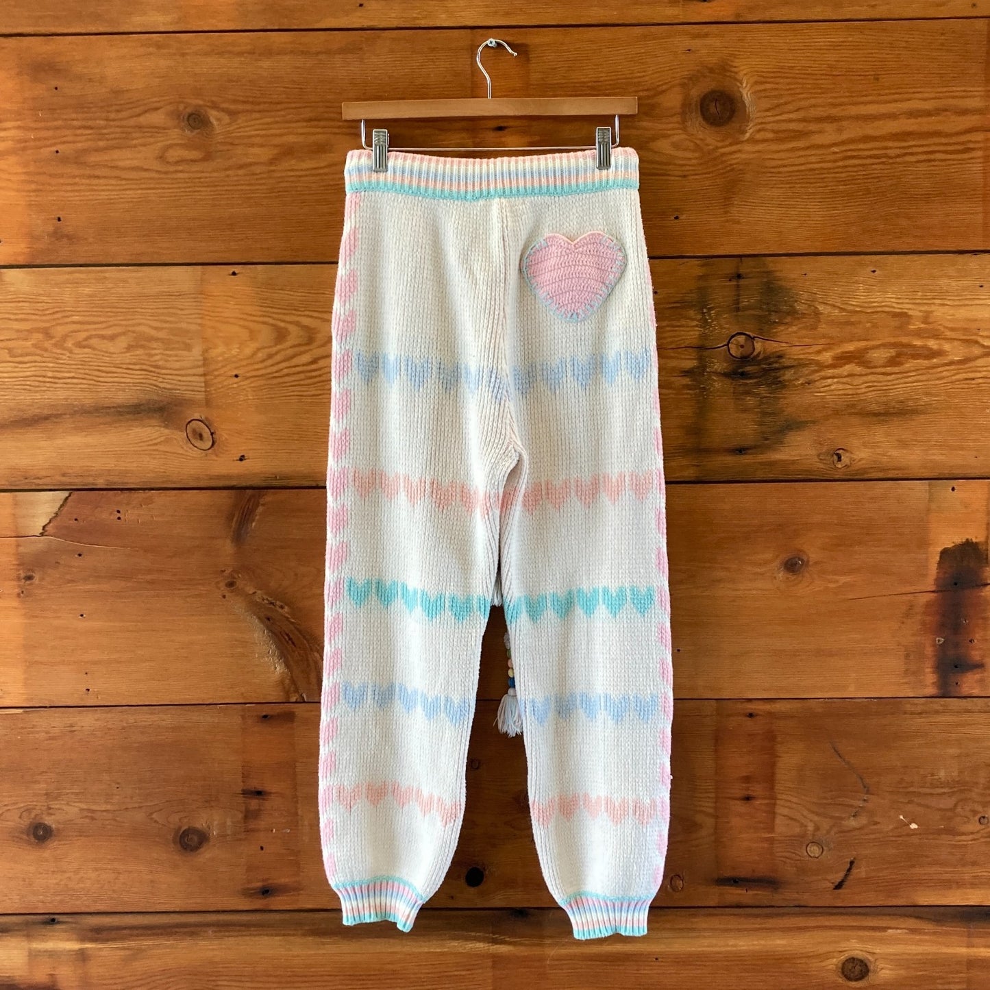 Love Shack Fancy White Chabela Knit Heart Joggers Pants - Size M - 1011SC