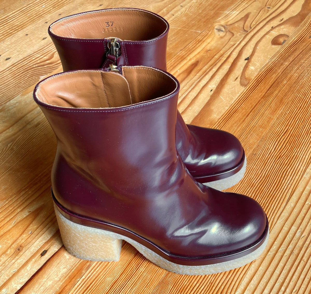 Chloe Burgundy Glossy Leather Platform Gum Sol Kurtys Boots - Sz 37 / 7 - 0927EK