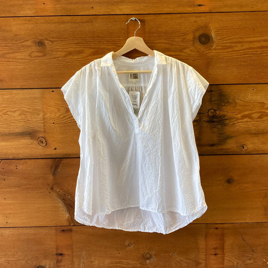 A Shirt Thing White Cotton V Neck Loose Fit Blouse Top - Size M - 4427SC