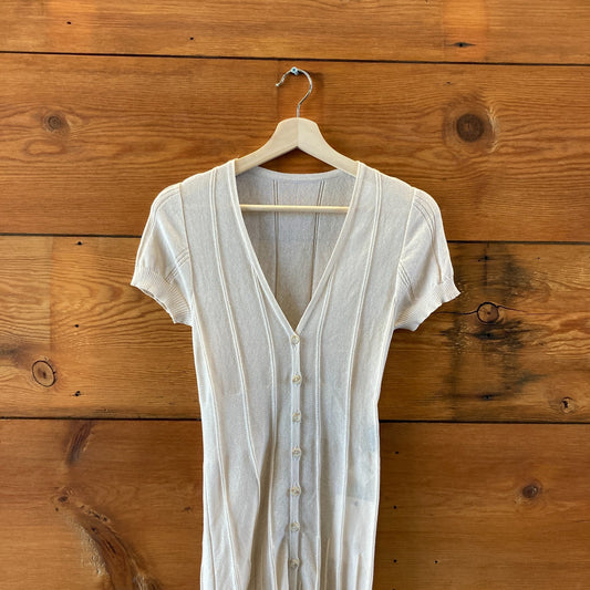 Jaquemus $168 Beige Knit Shirt Sheer Button Up Dress - Sz 36 / S - NEW - 1125EA