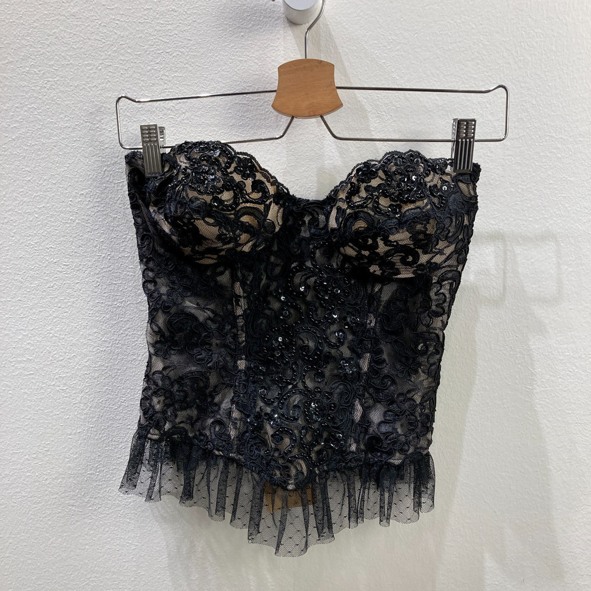 Natori Black Lace Beaded Embellished Strapless Corset Top - Size 34C - 0929MR
