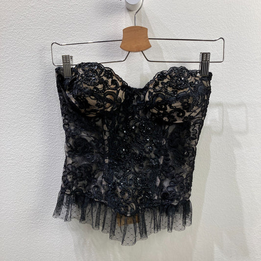 Natori Black Lace Beaded Embellished Strapless Corset Top - Size 34C - 0929MR
