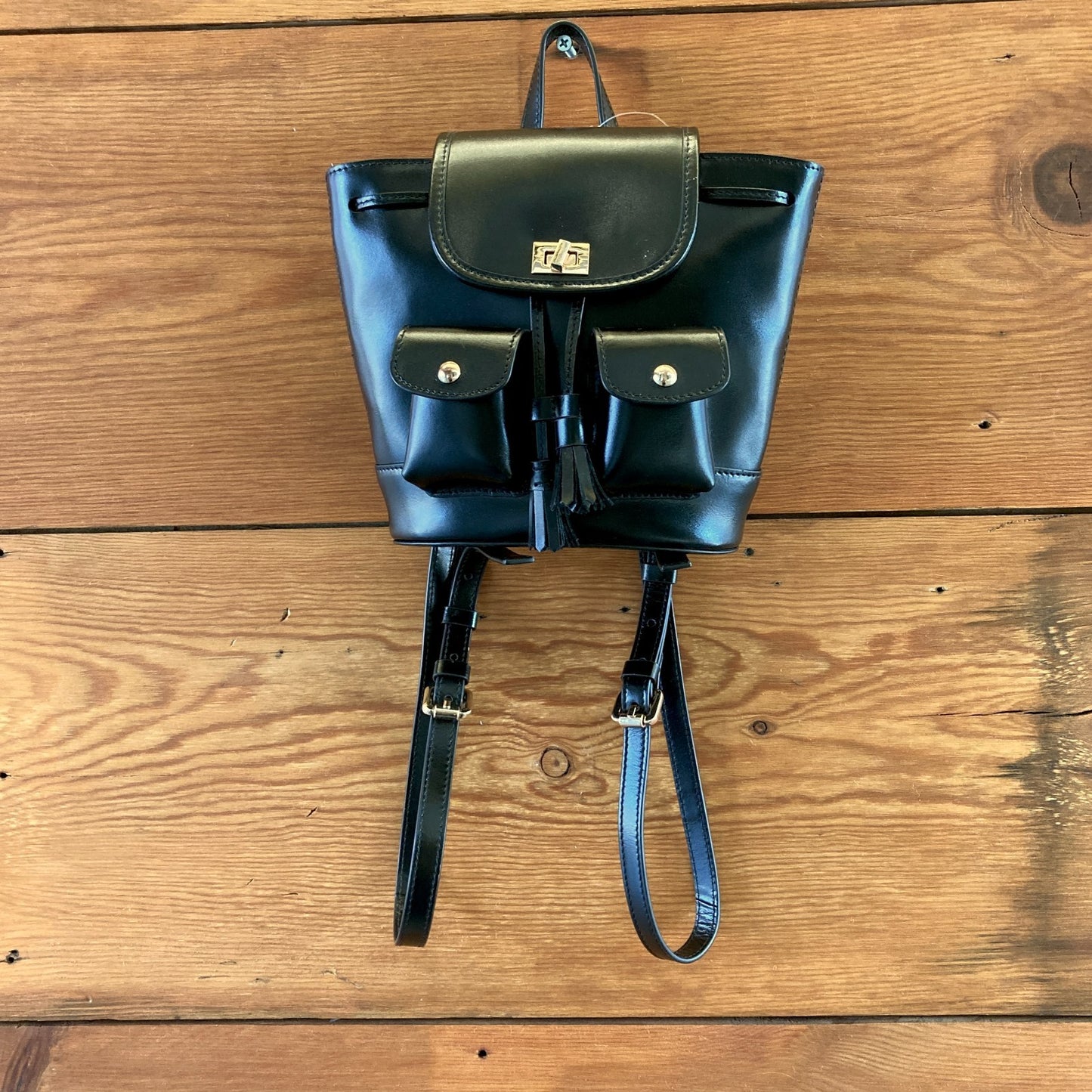 J Crew Black Italian Leather Small Backpack Bag - 0920PW