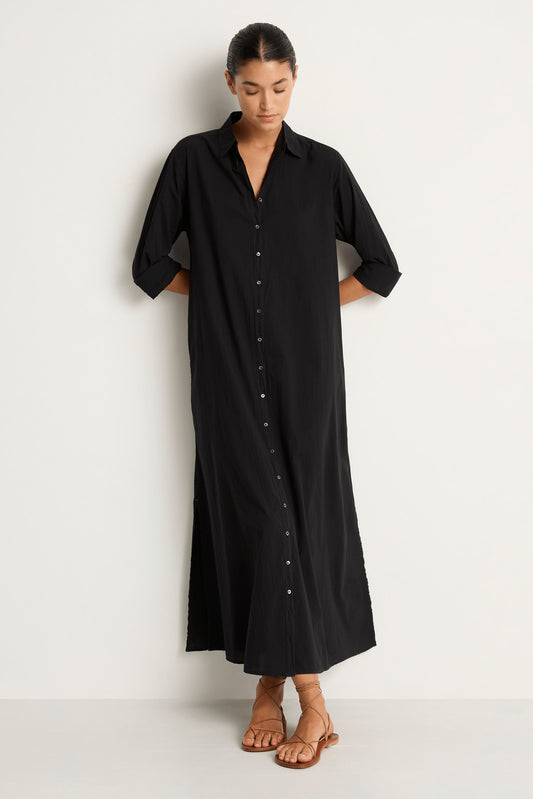 Xirena Black Long Sleeve Loose Fit Cotton Maxi Boden Dress - Size M - 4427SC