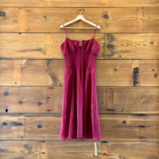 Reformation Burgundy Smocked Waist Midi Laly Dress - Size 10 - NEW - 0306CH