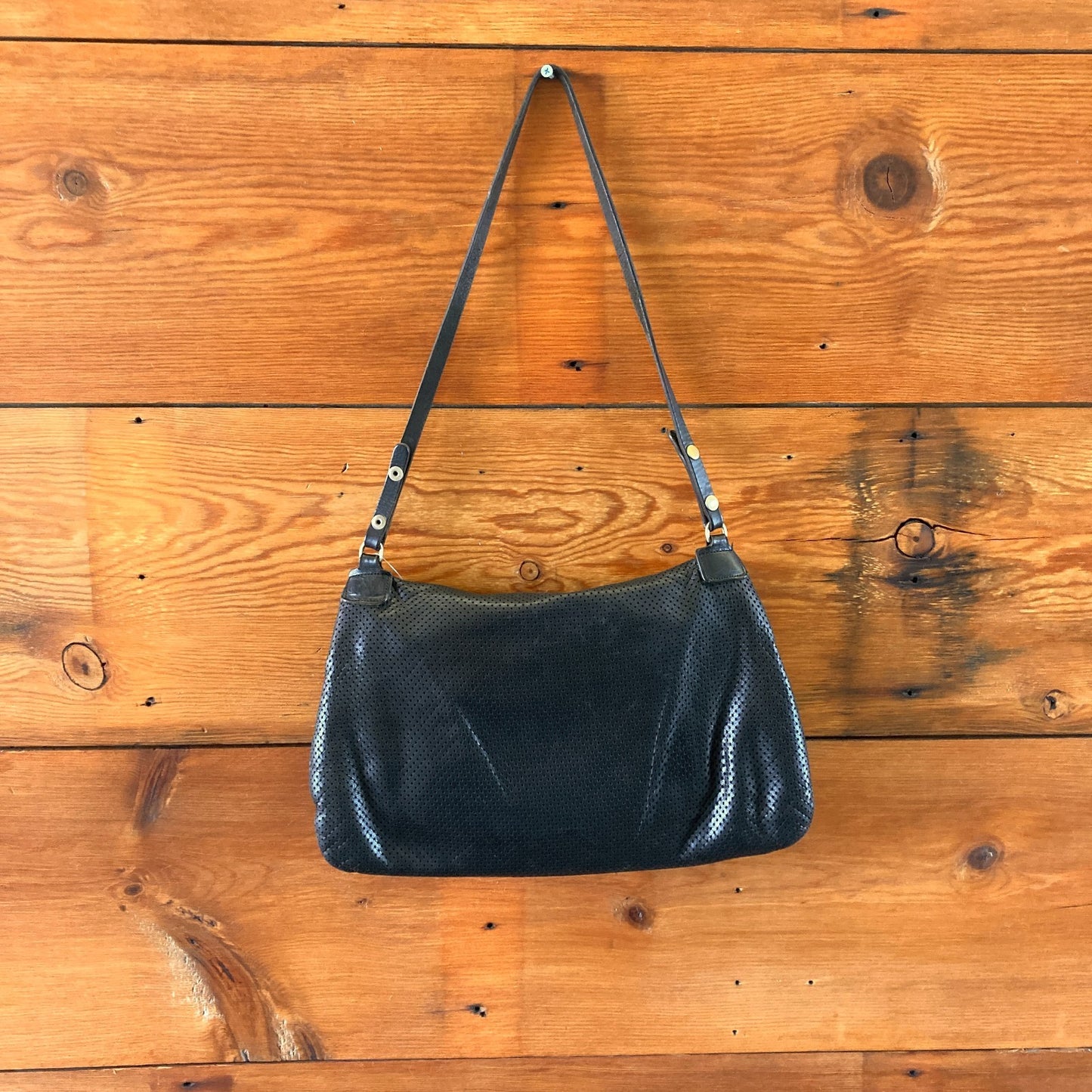 JAS M.B. London Black Perforated Leather Foldover Shoulder Purse - 0904NF
