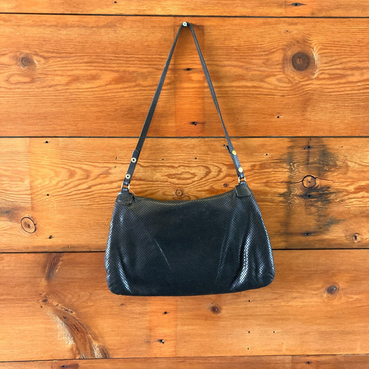 JAS M.B. London Black Perforated Leather Foldover Shoulder Purse - 0904NF
