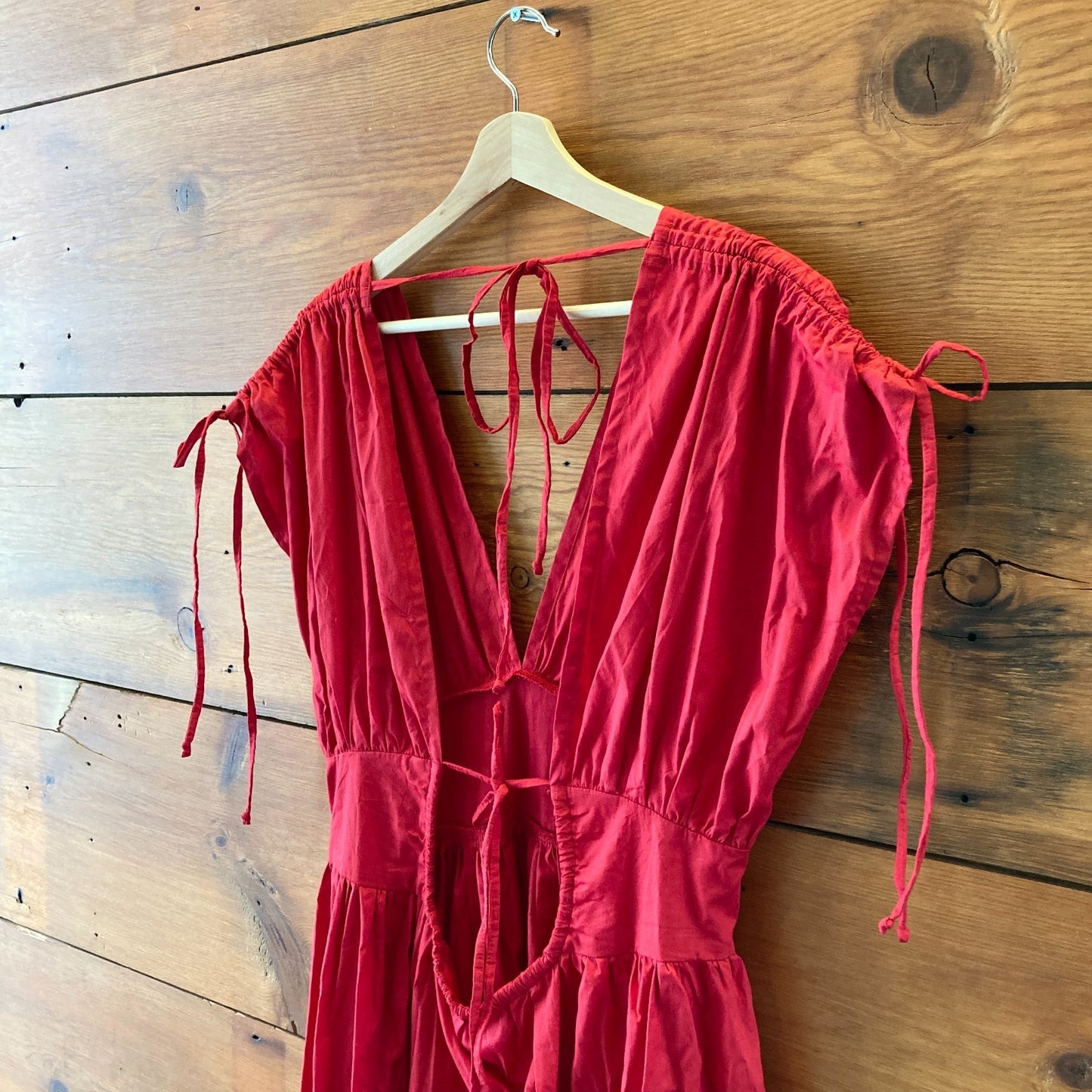 ELF Red Rafina Goddess Ruched Tie Shoulder Maxi Dress - Size S - 0618SK