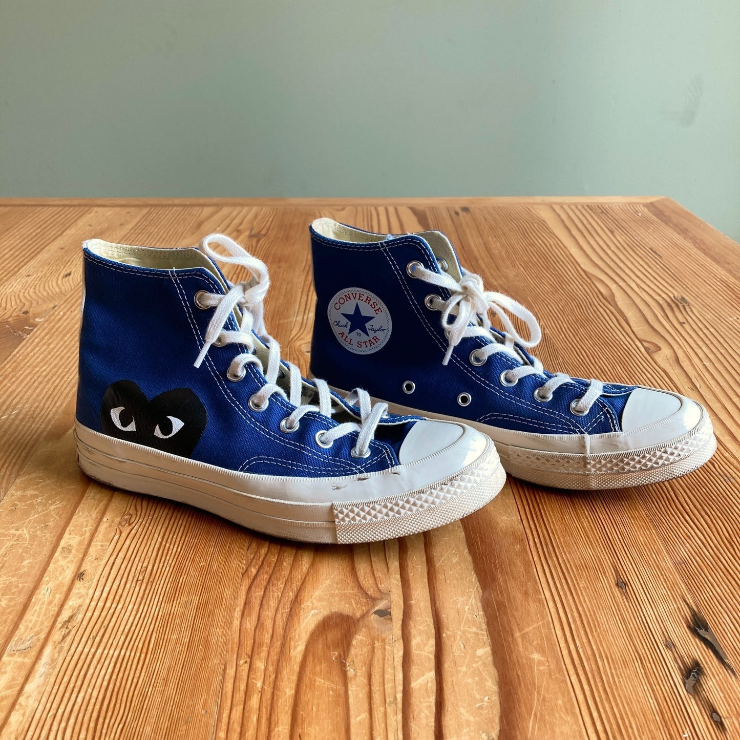 Converse X Play Comme Des Garcons Blue Chuck High Heart Shoes - Size 8 - 0709EH